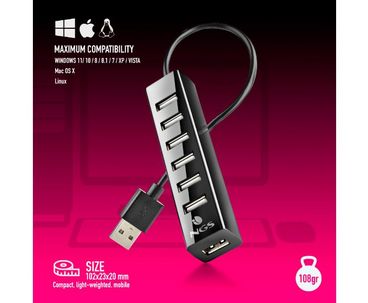 HUB 7 PUERTOS USB IHUB7 TINY + AC ADAPTER NGS