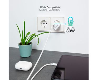 CARGADOR PARED/VIAJE GaN USB-C/PD 30W BLANCO TOOQ