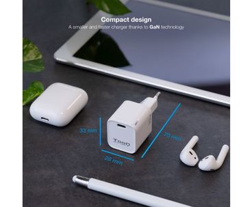 CARGADOR PARED/VIAJE GaN USB-C/PD 30W BLANCO TOOQ