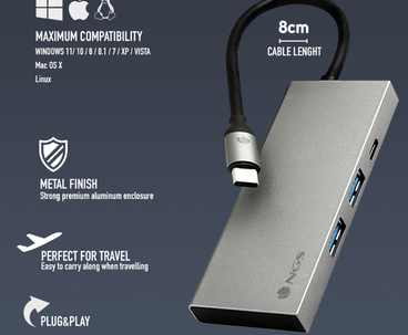 HUB 4 PUERTOS USB-C WONDERDOCK4 PRO GRIS NGS